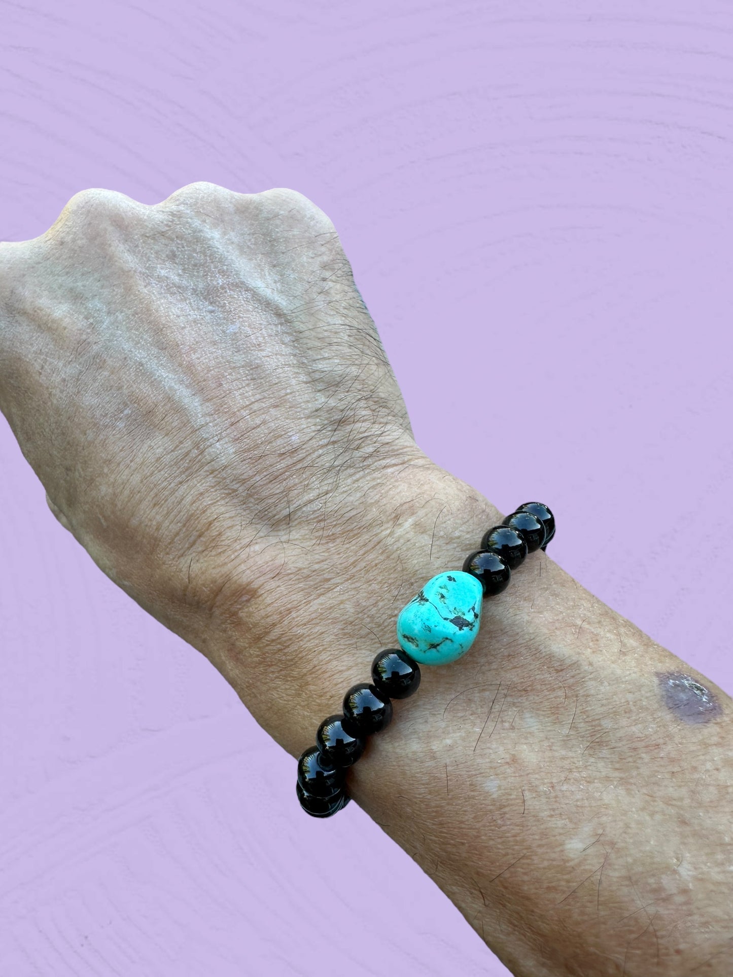 Turquoise and Stainless Steel Beaded Stretch Bracelet