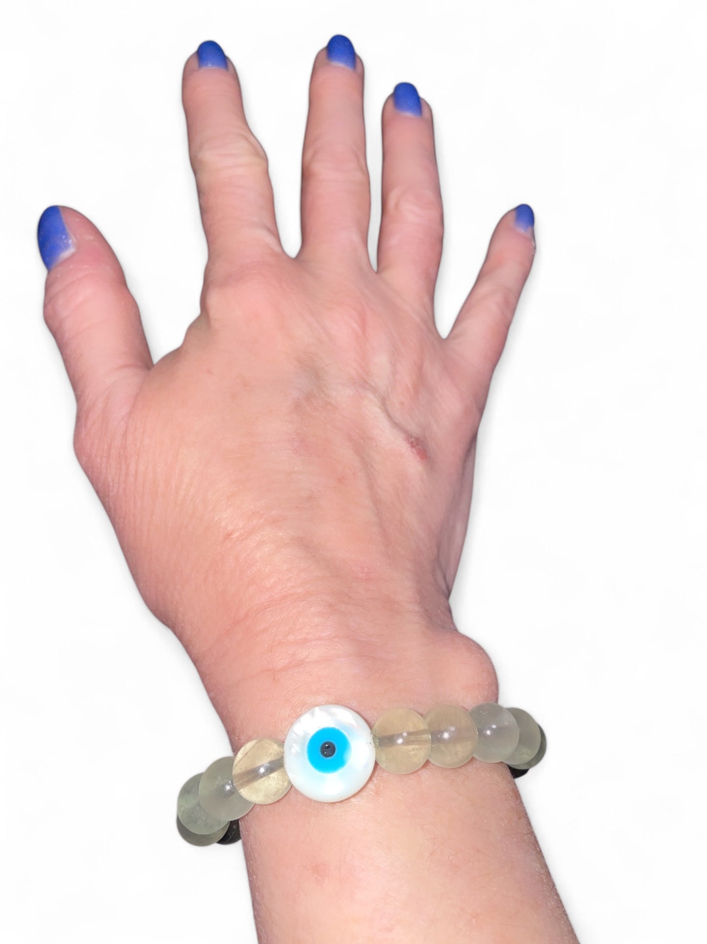 Evil Eye Heart Gemstone Stretch Bracelet