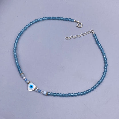 Aquamarine, Blue Topaz, and Evil Eye Necklace