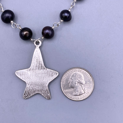 Black Pearl and Star Necklace