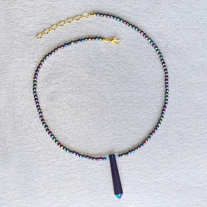 Rainbow Hematite and Blue Topaz Necklace