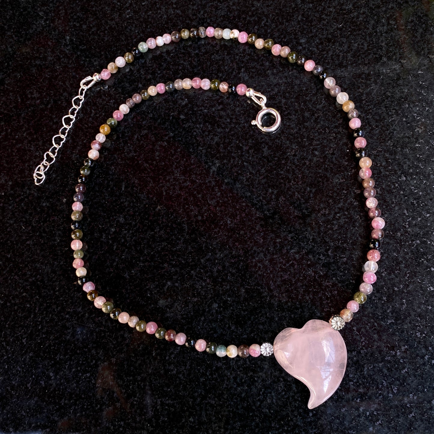 Rose Quartz Heart with Mixed Tourmaline