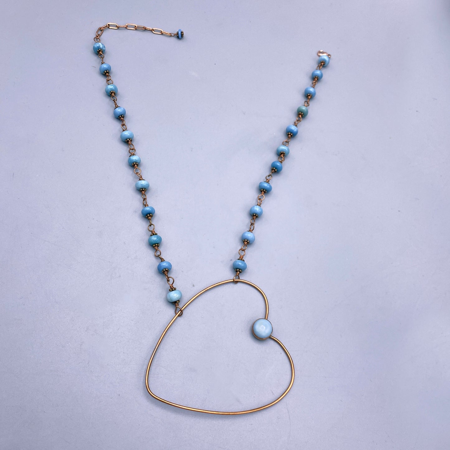 Blue Opal and Copper Heart Necklace