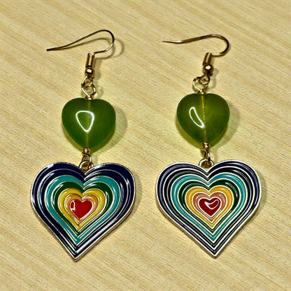 Rainbow Heart and Jade Earrings