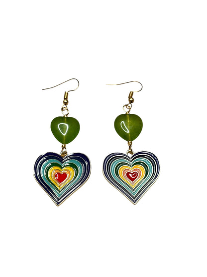 Rainbow Heart and Jade Earrings