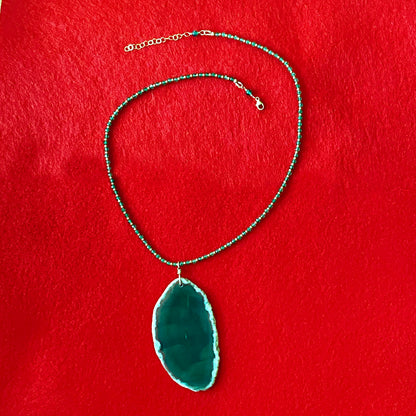 Green Agate gemstone Slice necklace