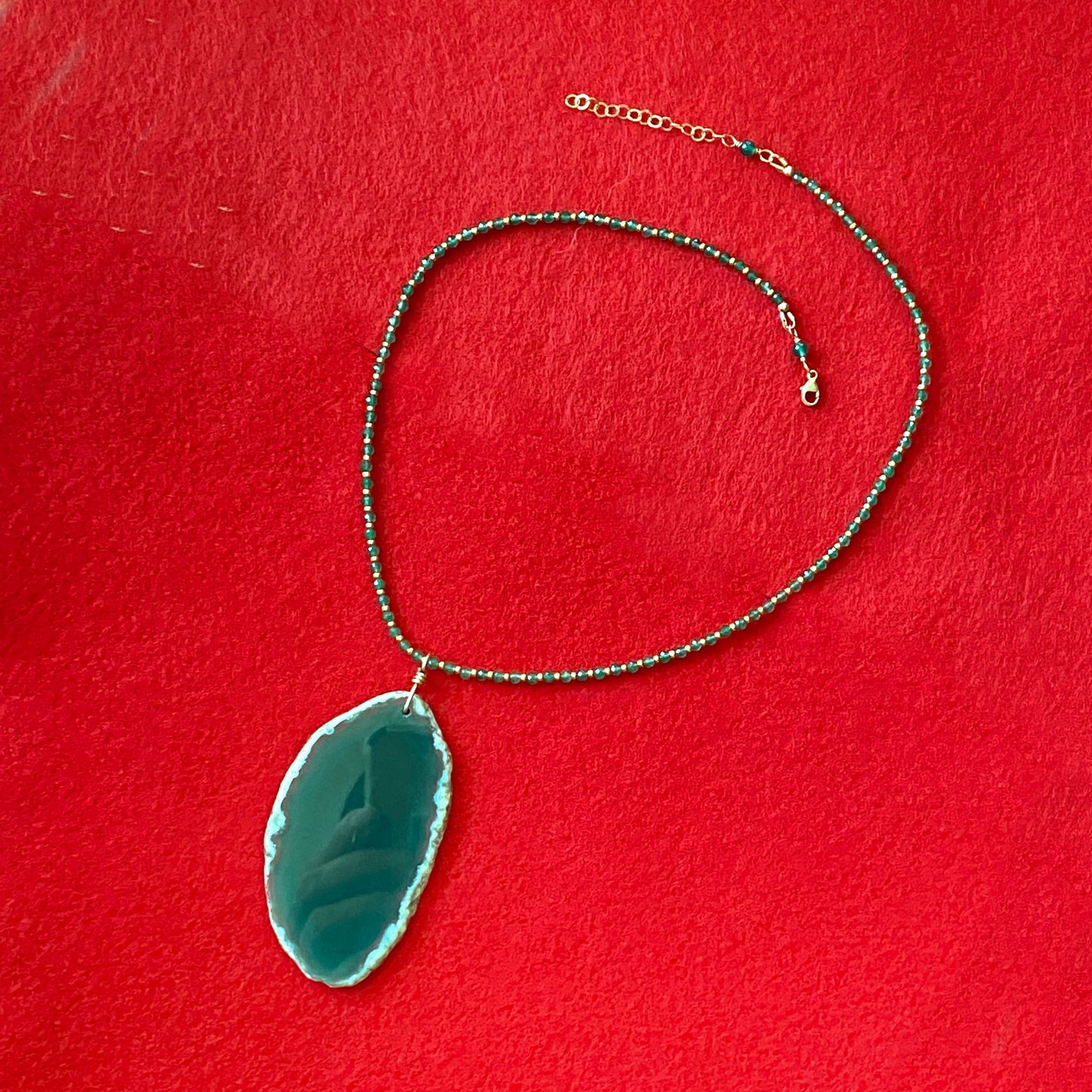 Green Agate gemstone Slice necklace