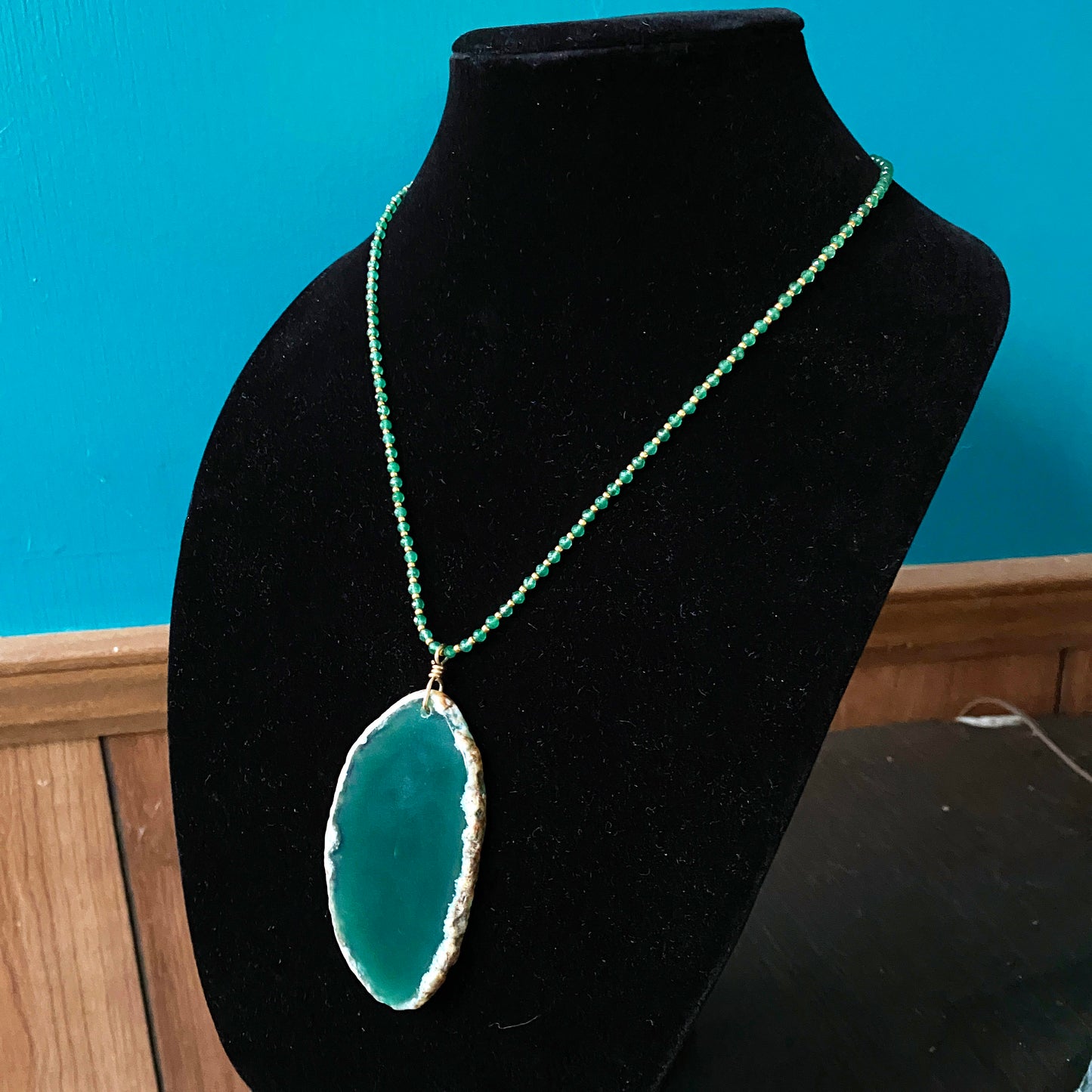 Green Agate gemstone Slice necklace