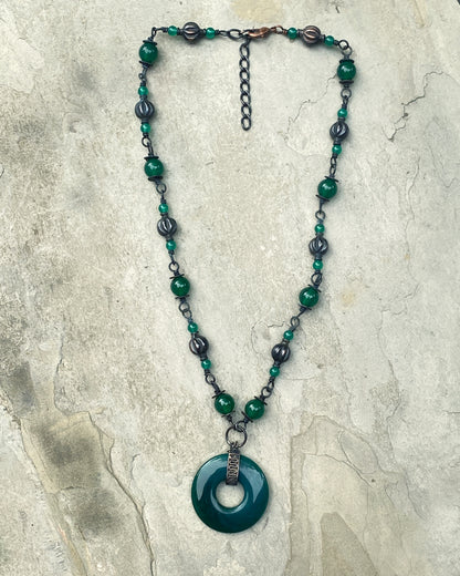 Green agate gemstone and copper chain Necklace.