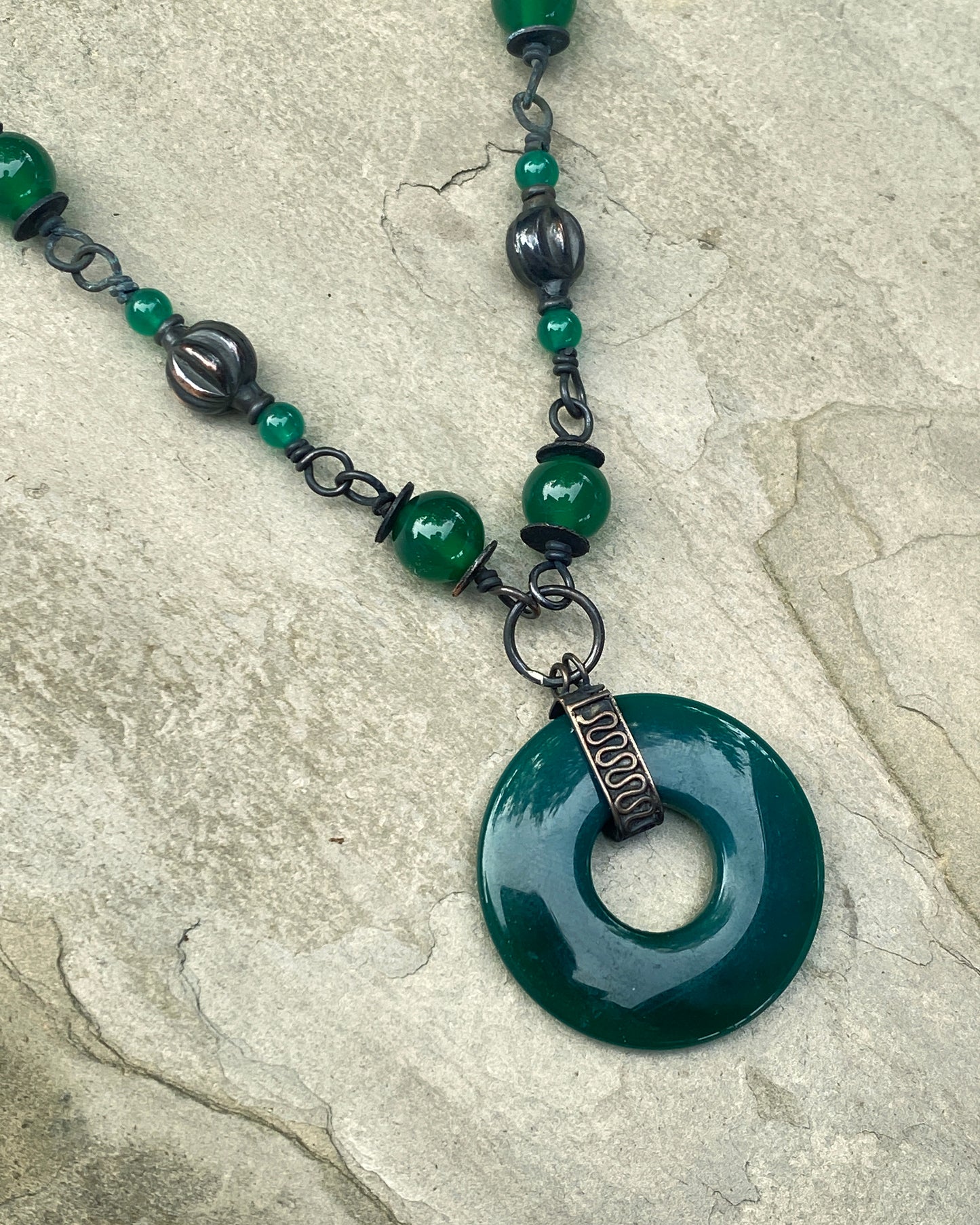 Green agate gemstone and copper chain Necklace.