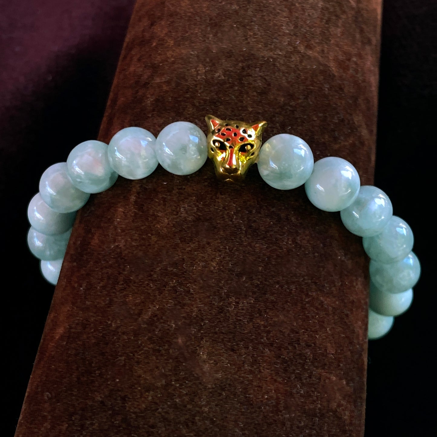 Green Moonstone and Leopard Beaded Gemstone Bracelet