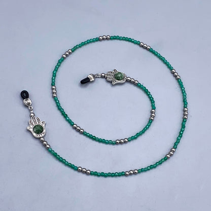 Green Aventurine Gemstone and Hamsa Beaded Eyewear Keeper