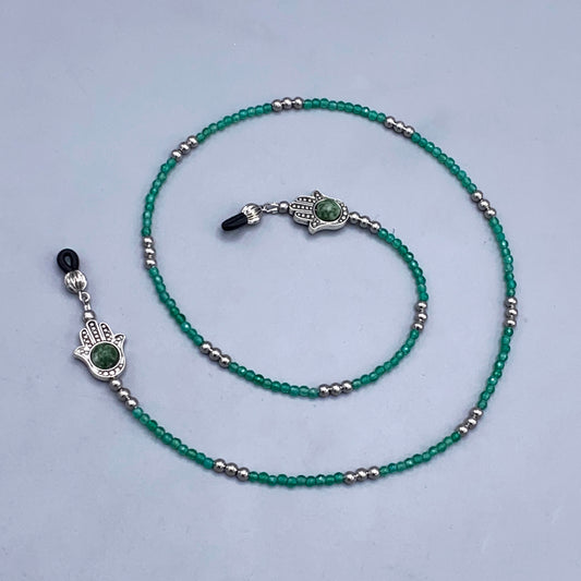 Green Aventurine Gemstone and Hamsa Beaded Eyewear Keeper