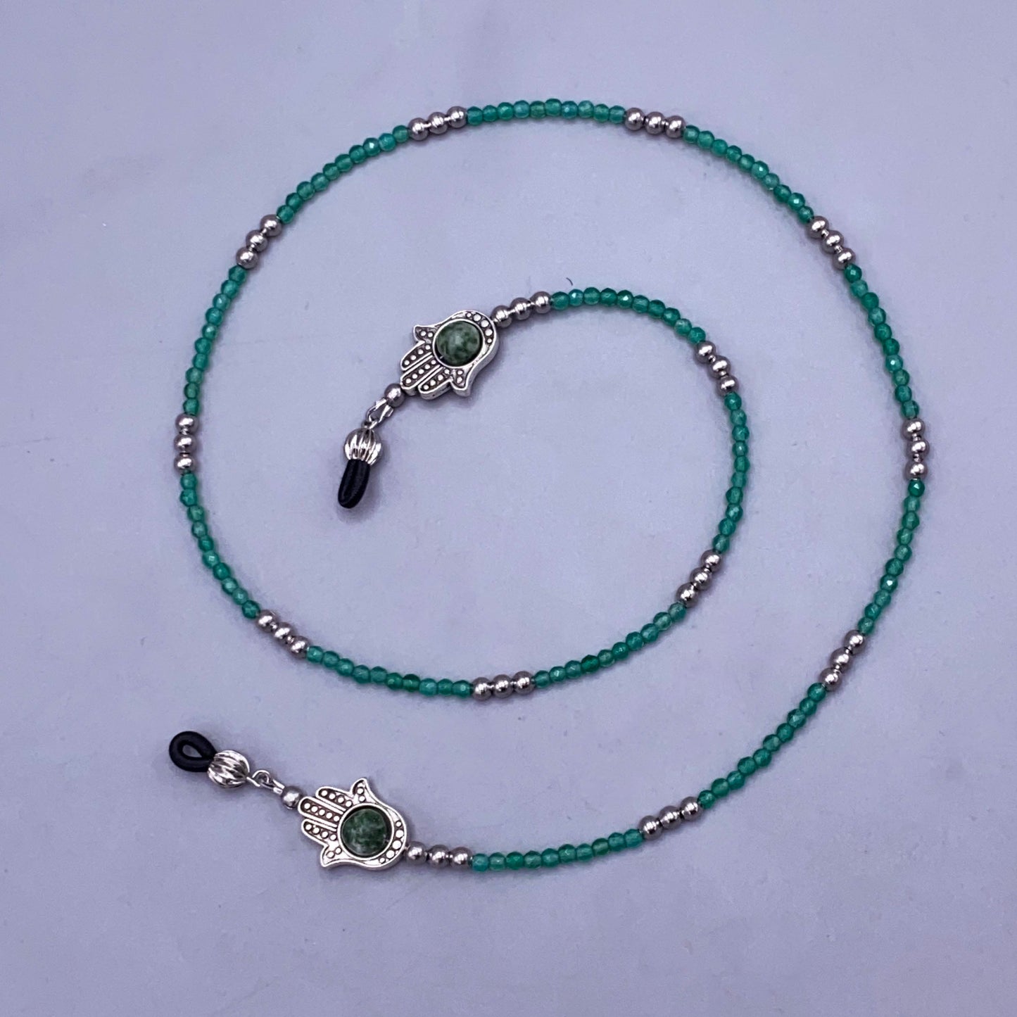 Green Aventurine Gemstone and Hamsa Beaded Eyewear Keeper