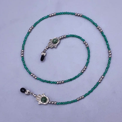 Green Aventurine Gemstone and Hamsa Beaded Eyewear Keeper