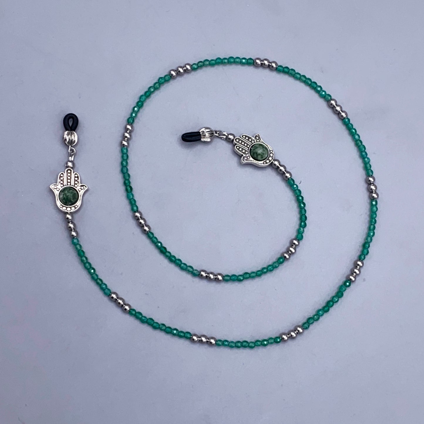 Green Aventurine Gemstone and Hamsa Beaded Eyewear Keeper