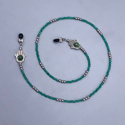 Green Aventurine Gemstone and Hamsa Beaded Eyewear Keeper