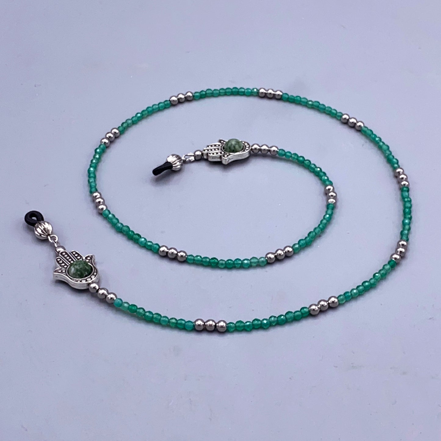 Green Aventurine Gemstone and Hamsa Beaded Eyewear Keeper