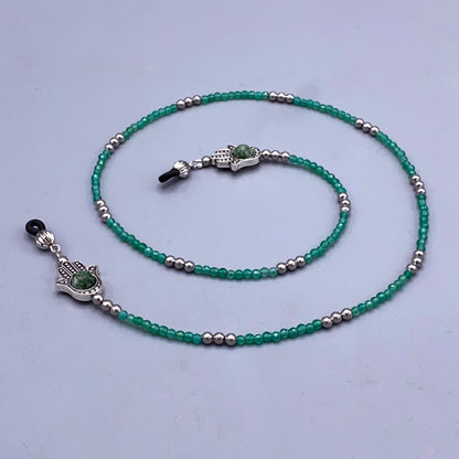 Green Aventurine Gemstone and Hamsa Beaded Eyewear Keeper