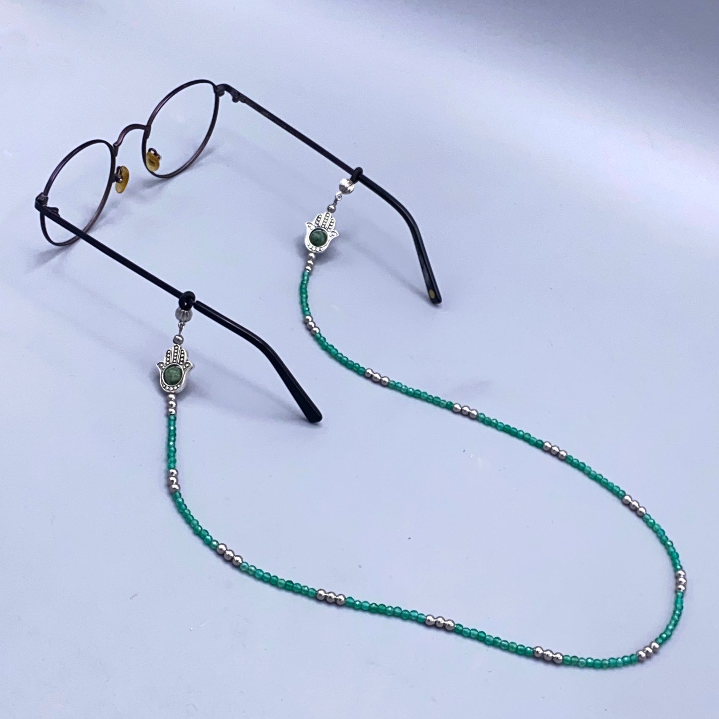 Green Aventurine Gemstone and Hamsa Beaded Eyewear Keeper