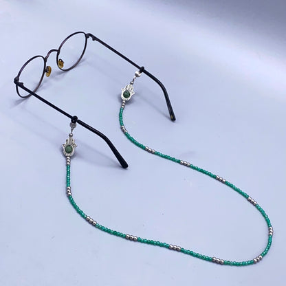 Green Aventurine Gemstone and Hamsa Beaded Eyewear Keeper