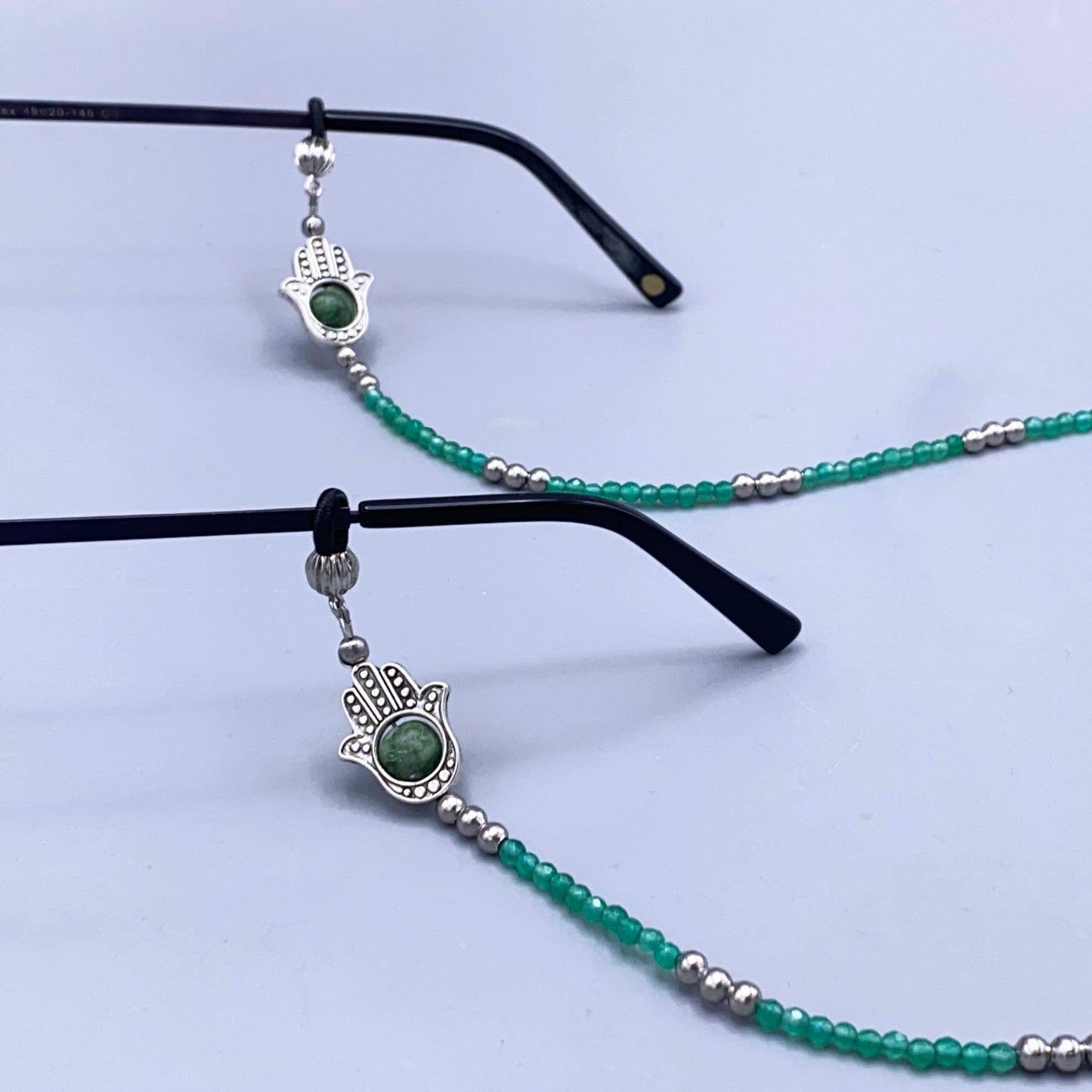 Green Aventurine Gemstone and Hamsa Beaded Eyewear Keeper