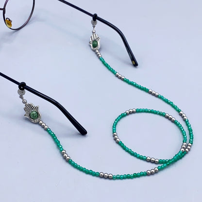 Green Aventurine Gemstone and Hamsa Beaded Eyewear Keeper