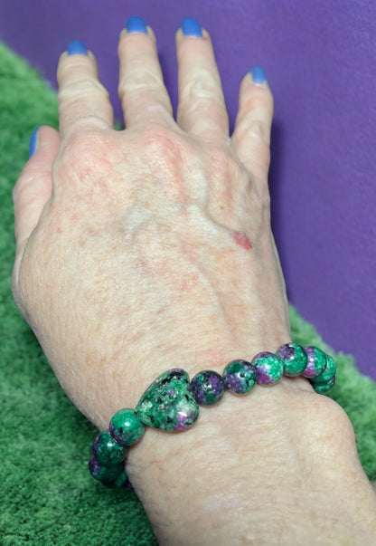 Ruby Zoisite Heart Beaded Bracelet