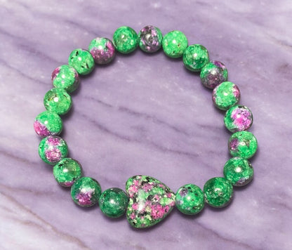 Ruby Zoisite Heart Beaded Bracelet