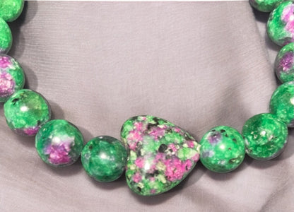 Ruby Zoisite Heart Beaded Bracelet