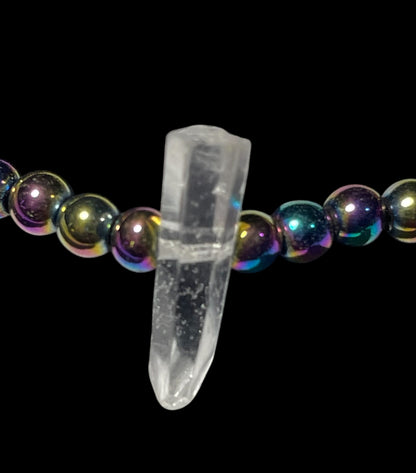 Rainbow Hematite and Quartz Beaded Stretch Bracelet