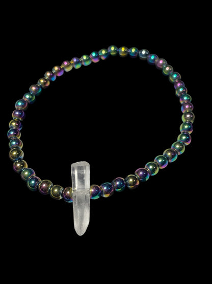 Rainbow Hematite and Quartz Beaded Stretch Bracelet