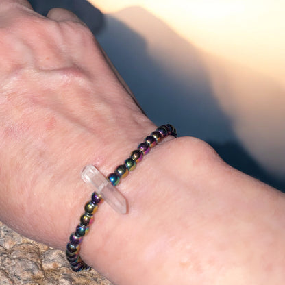 Rainbow Hematite and Quartz Beaded Stretch Bracelet