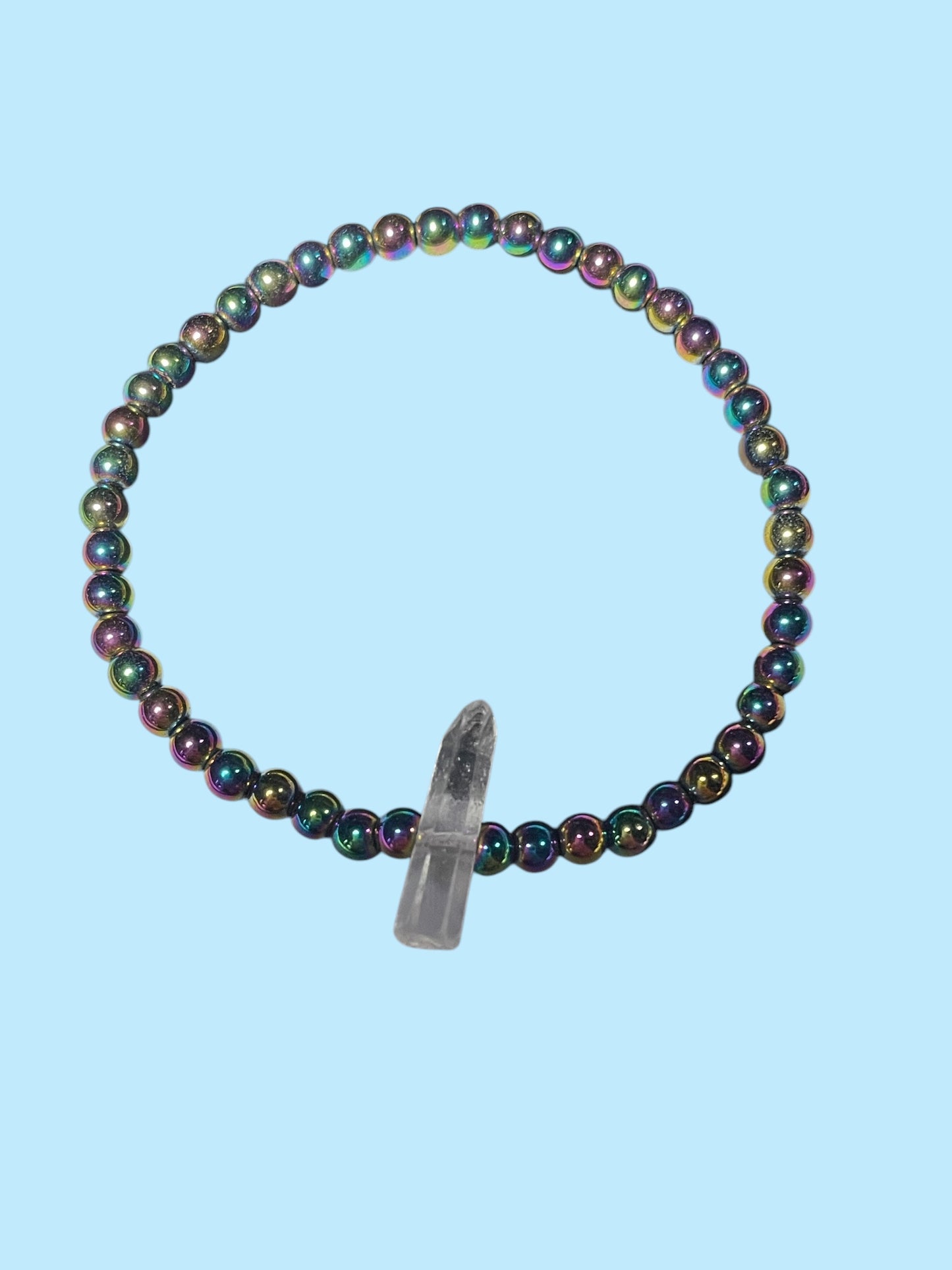 Rainbow Hematite and Quartz Beaded Stretch Bracelet