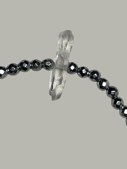 Dainty silver Hematite and Quartz Beaded Stretch Bracelet