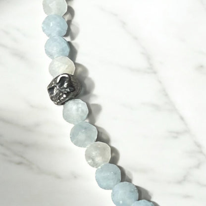 Dainty Aquamarine and Skull Bracelet