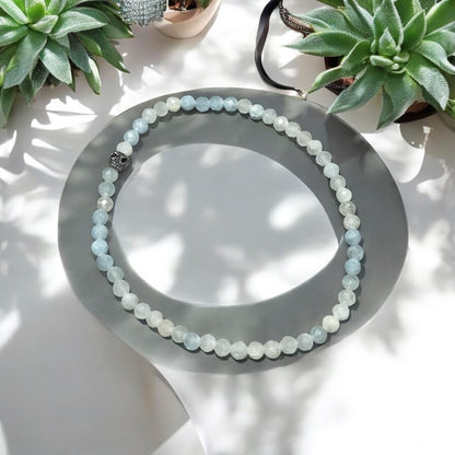 Dainty Aquamarine and Skull Bracelet