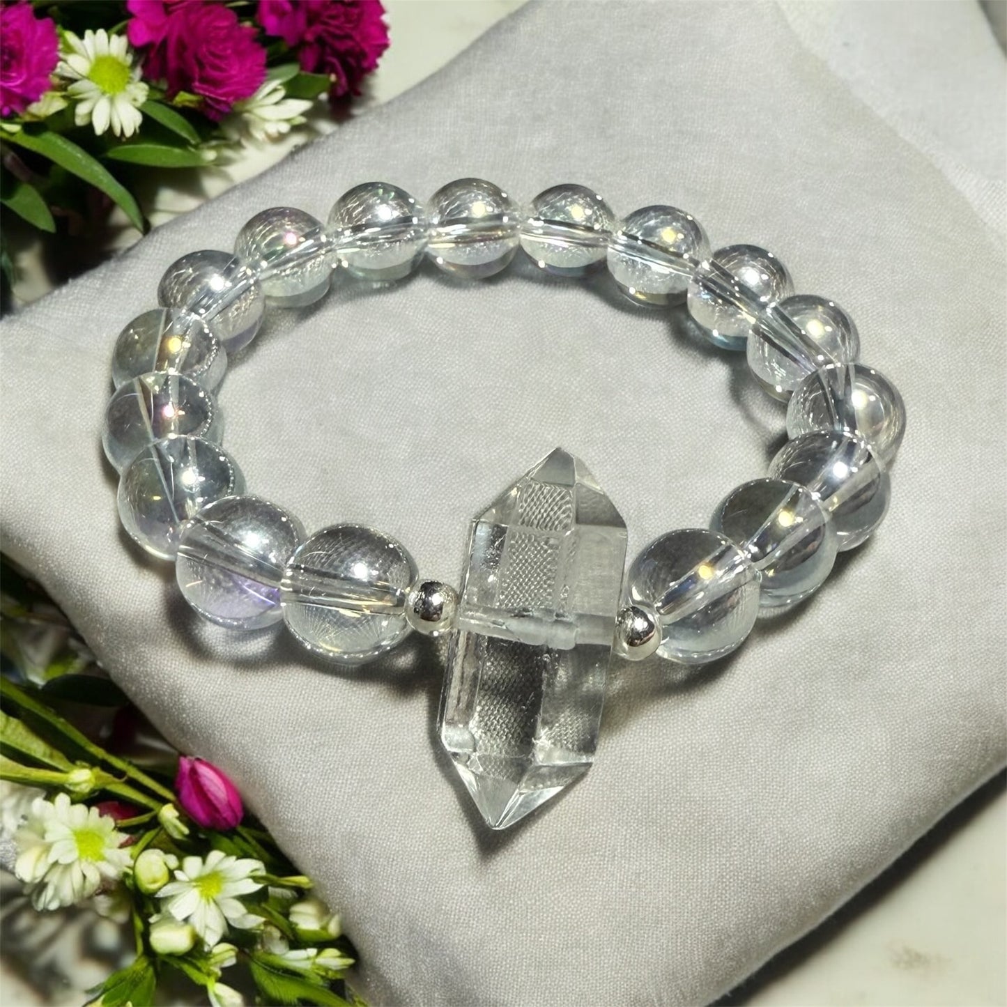 Clear Quartz and Sterling Silver Point Bracelet
