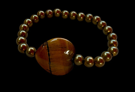 Tiger’s Eye Heart and Brass Beaded Bracelet
