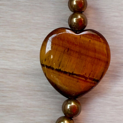 Tiger’s Eye Heart and Brass Beaded Bracelet