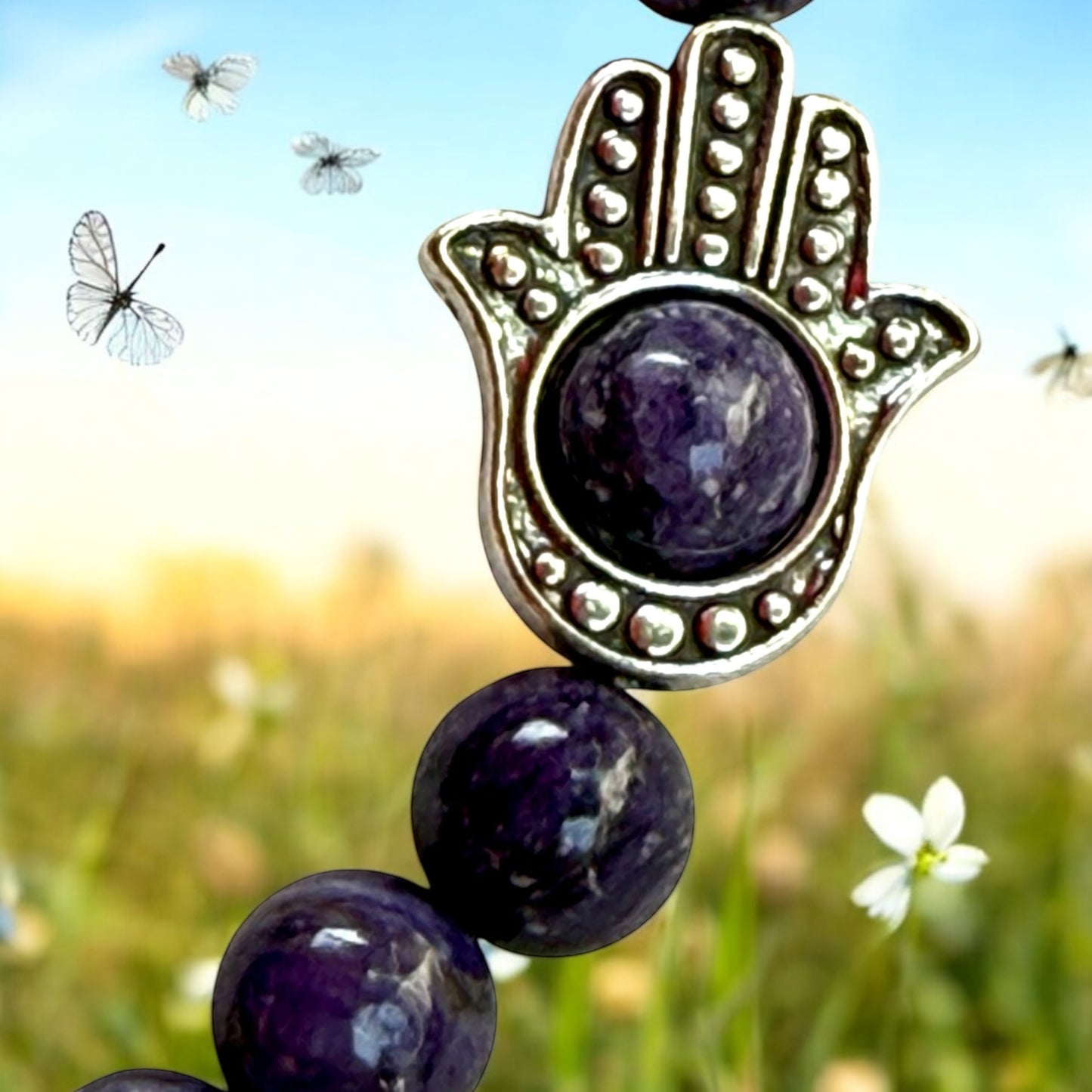 Charoite and Hamsa Bracelet