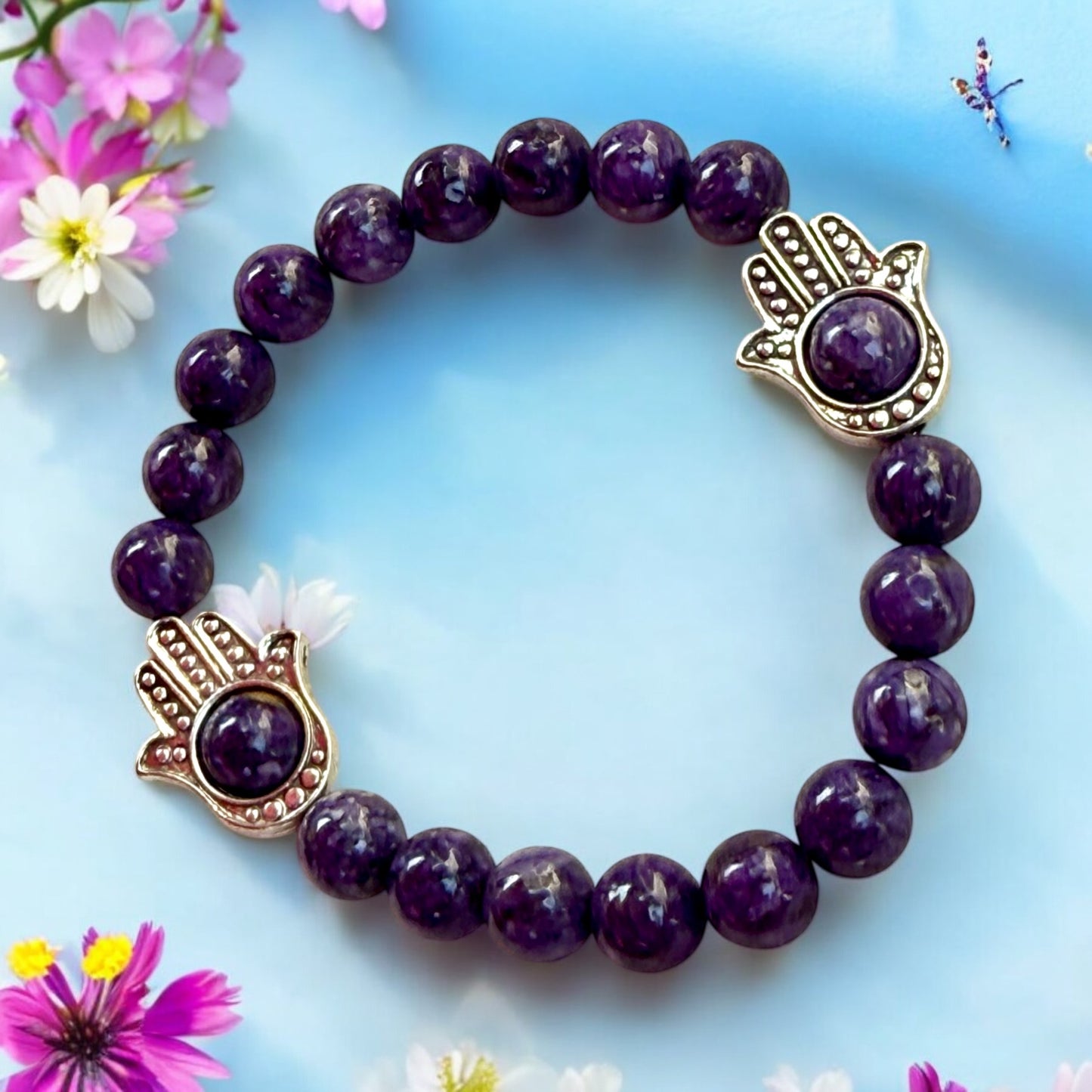 Charoite and Hamsa Bracelet