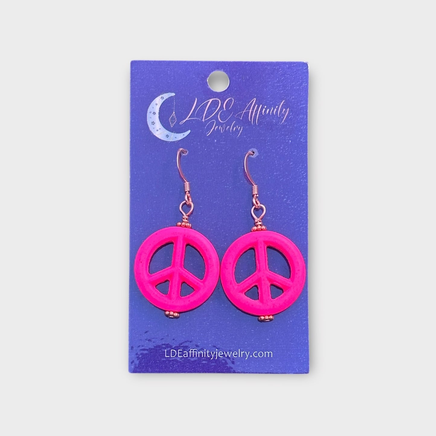 Pink Howlite Peace Sign Earrings