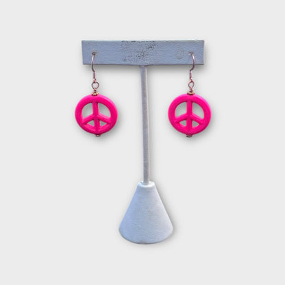 Pink Howlite Peace Sign Earrings