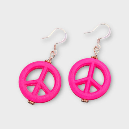 Pink Howlite Peace Sign Earrings