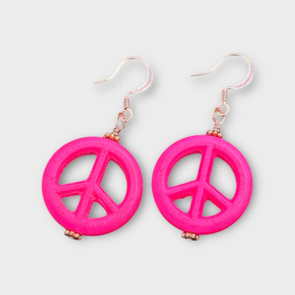 Pink Howlite Peace Sign Earrings