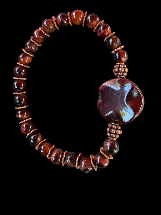 Red Tiger’s Eye gemstone and Copper stretch bracelet