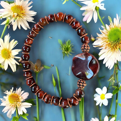 Red Tiger’s Eye gemstone and Copper stretch bracelet