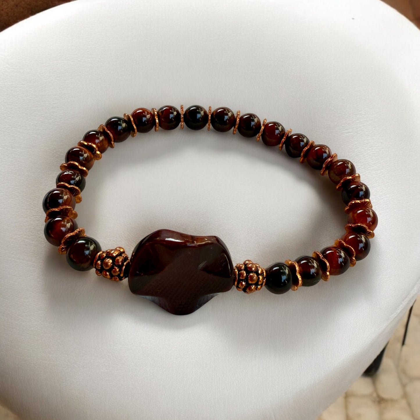 Red Tiger’s Eye gemstone and Copper stretch bracelet