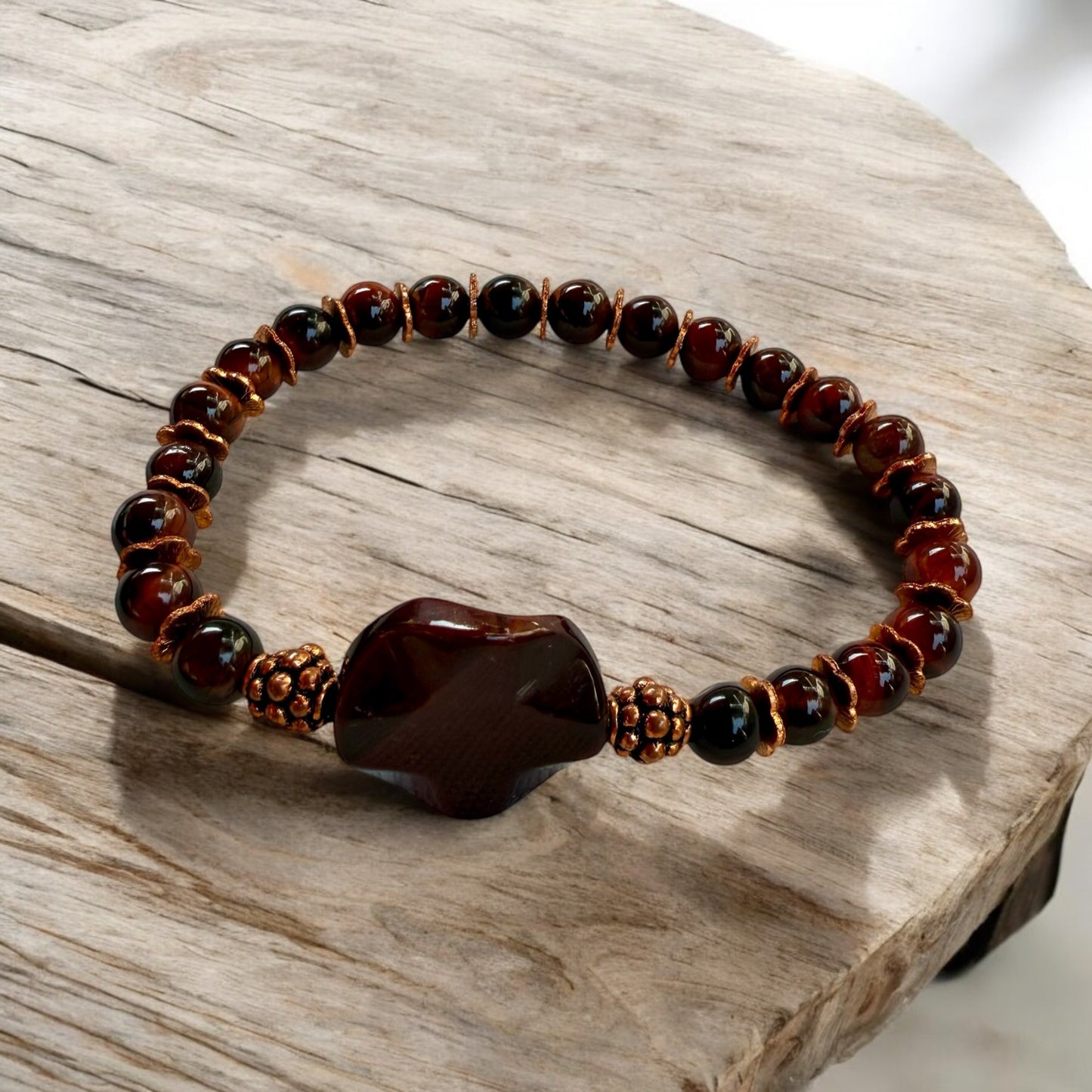 Red Tiger’s Eye gemstone and Copper stretch bracelet